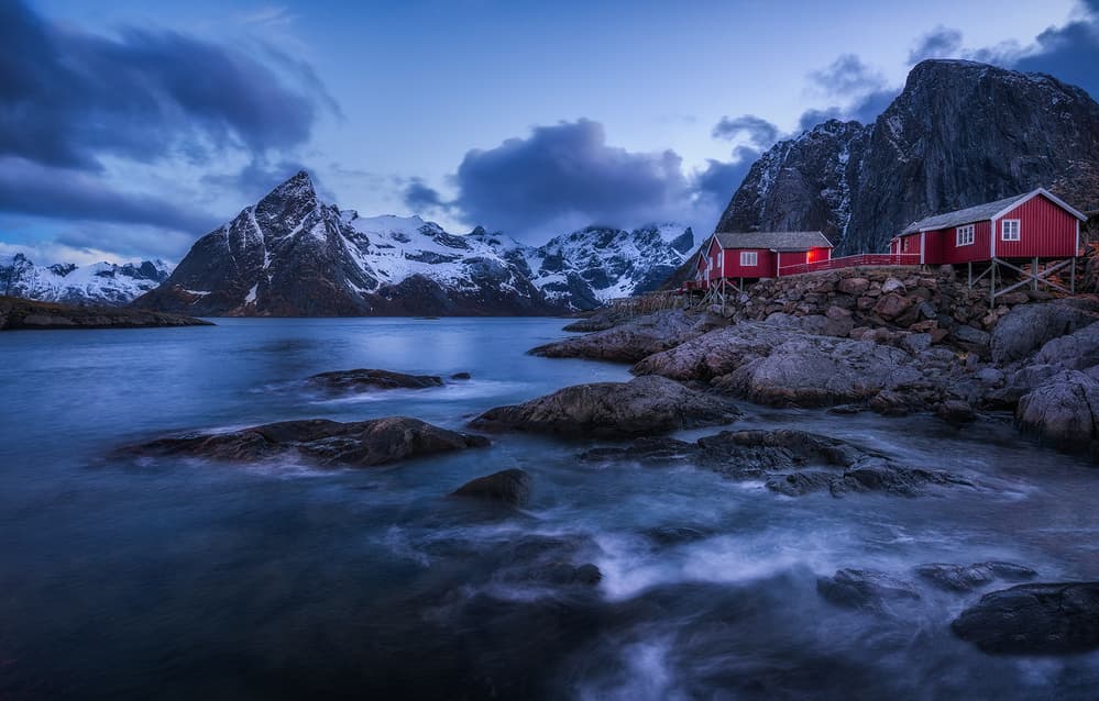 Coastal Cabins Blue Hour by Daniel Gastager — canvas wall art