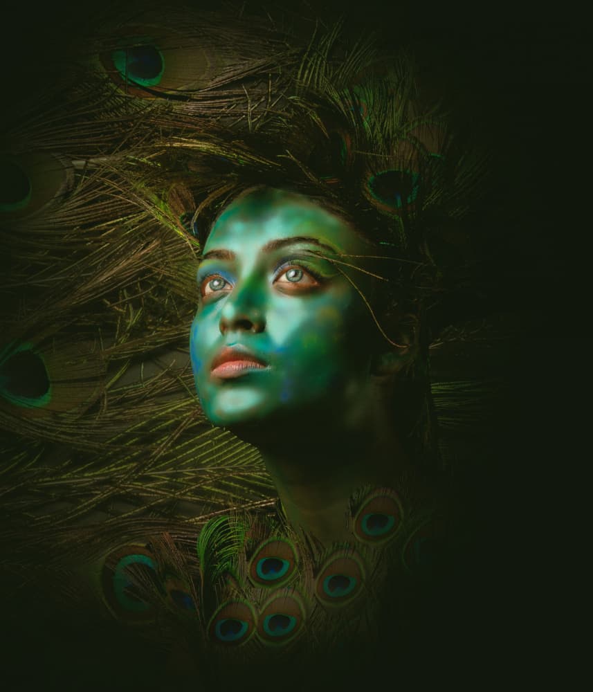 Peacock Goddess Portrait by PARTHA BHATTACHARYYA — canvas wall art