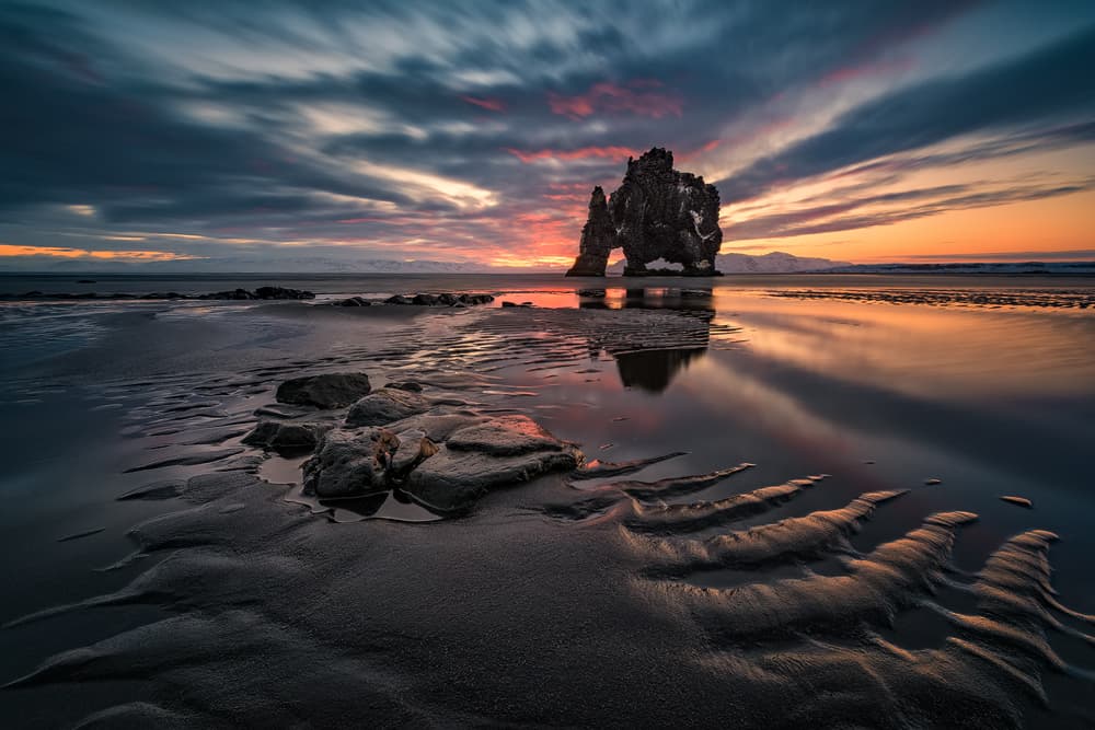 Hvítserkur Sunset Reflection by Raymond Hoffmann — canvas wall art