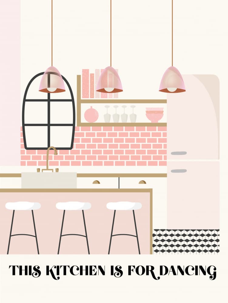 Dancing Pink Kitchen by Aislinn Simmonds — canvas wall art