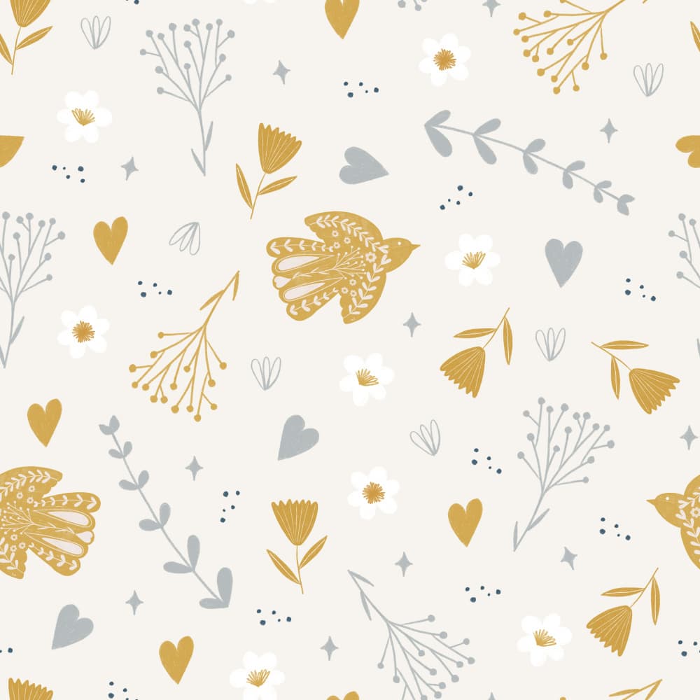 Golden Folk Bird Pattern by Menina Lisboa — canvas wall art