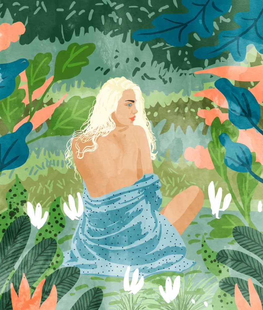 Serene Garden Woman by Uma Gokhale — canvas wall art