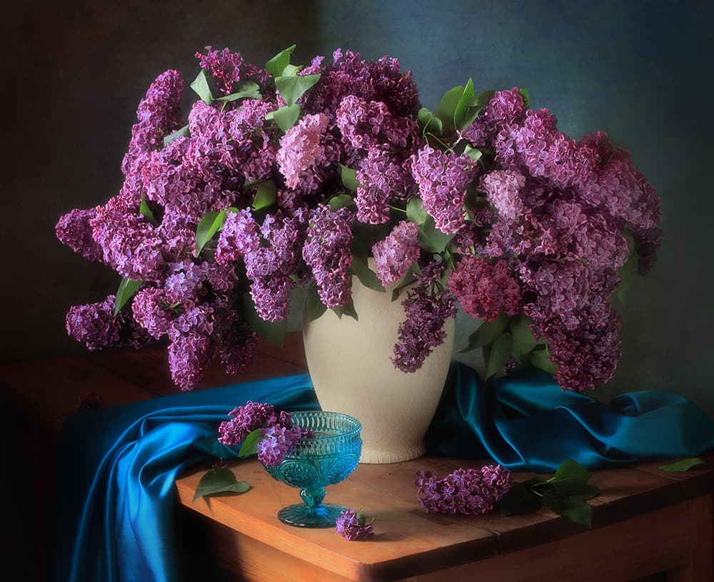 Moody Lilac Still Life by Tatyana Skorokhod — canvas wall art