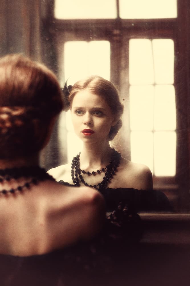 Elegant Woman Mirror Reflection by Magdalena Russocka — canvas wall art