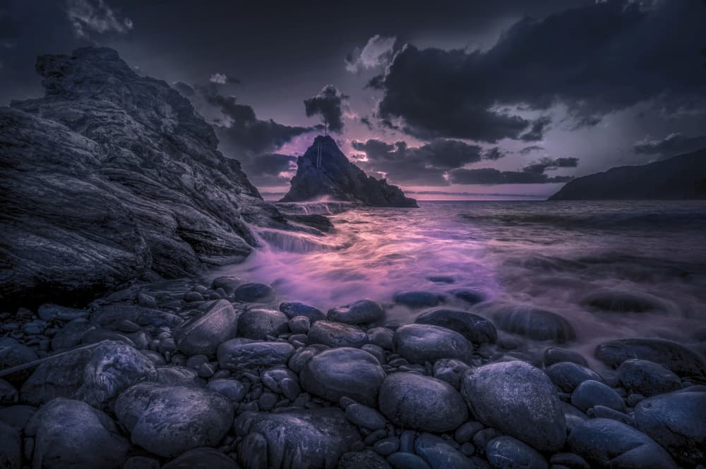 Twilight Seascape Rocks by Alessandro Traverso — canvas wall art