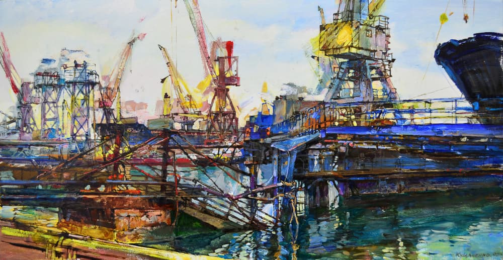 Busy Industrial Harbor by Andrii Kutsachenko — canvas wall art