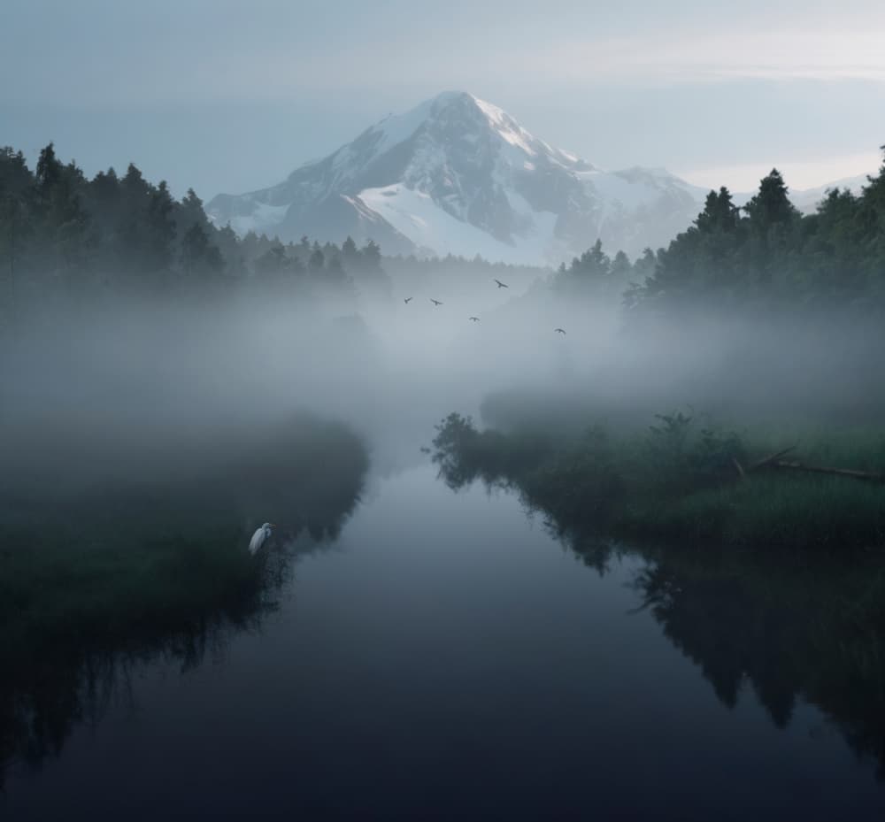 Misty Mountain River Morning by NingYun Ye — canvas wall art