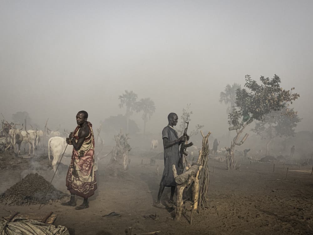 Hazy African Cattle Herders by Elena Molina — canvas wall art