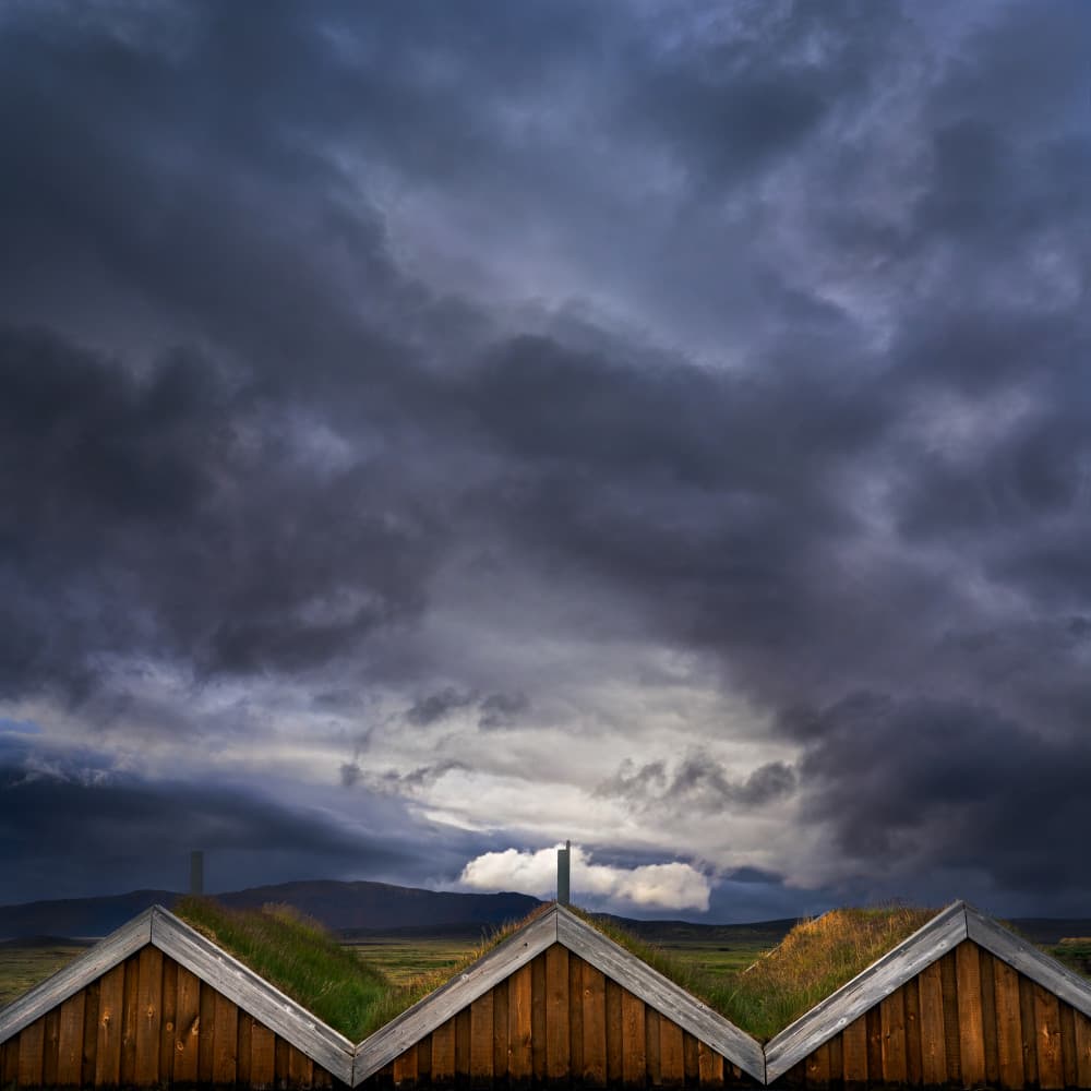 Dramatic Grass Roof Homes by John Fan — canvas wall art