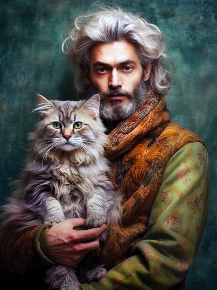Serene Man and Cat by Justyna Jaszke — canvas wall art