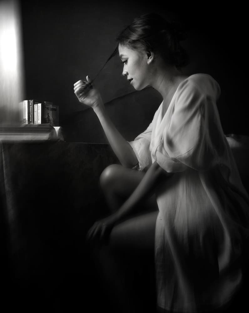 Pensive Woman Portrait by Fahmi Bhs — canvas wall art