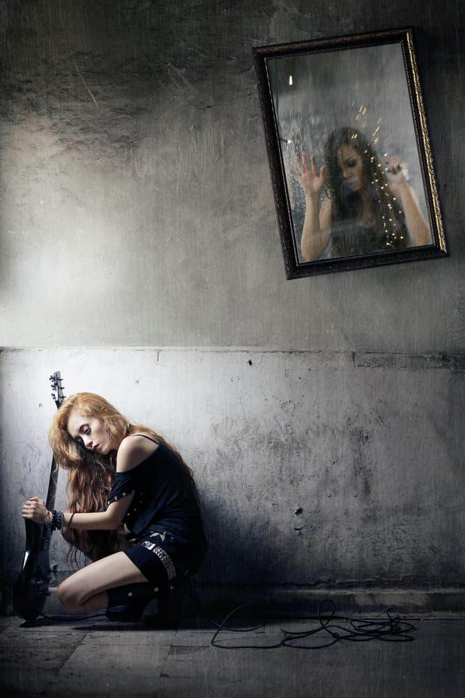 Lonely Guitarist's Reflection by Abr Abe — canvas wall art