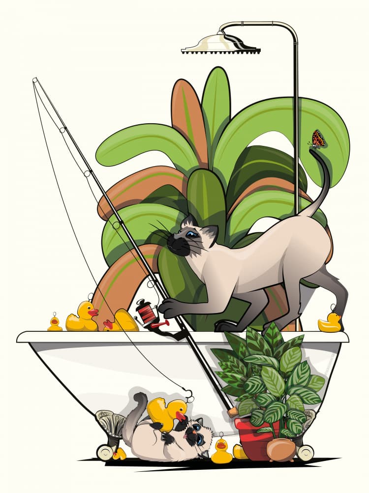 Playful Bathtub Cats by In The Washroom — canvas wall art