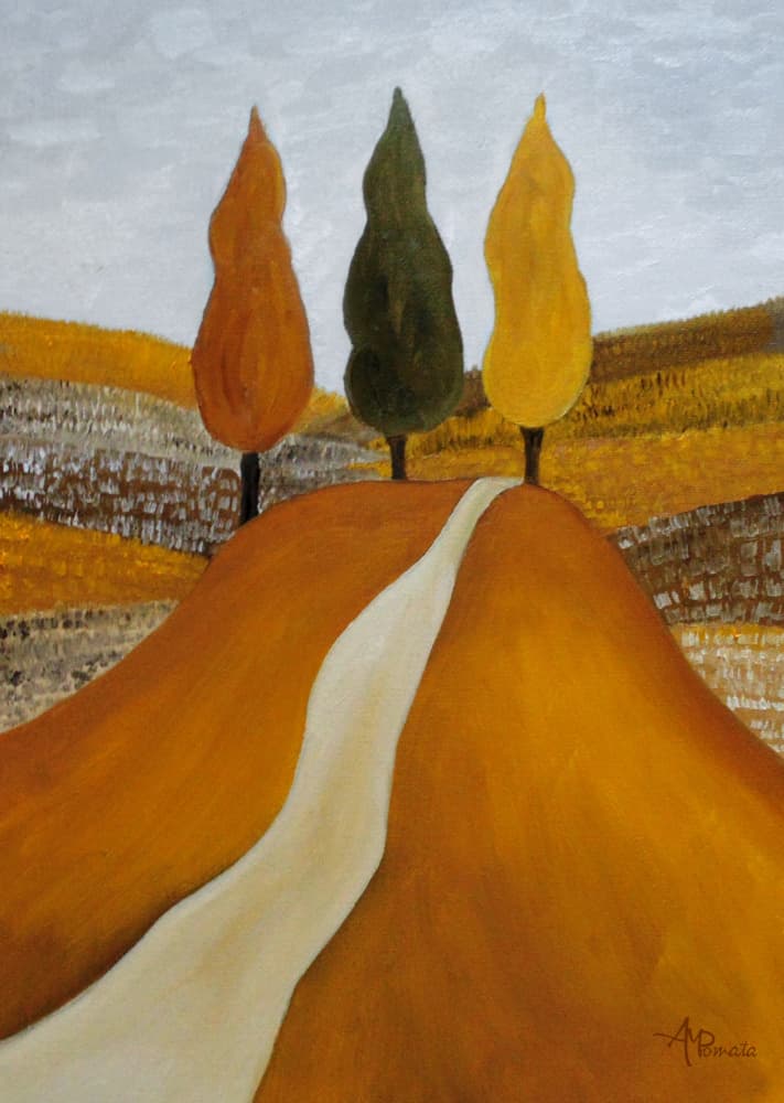 Three Trees Winding Path by Angeles M. Pomata — canvas wall art