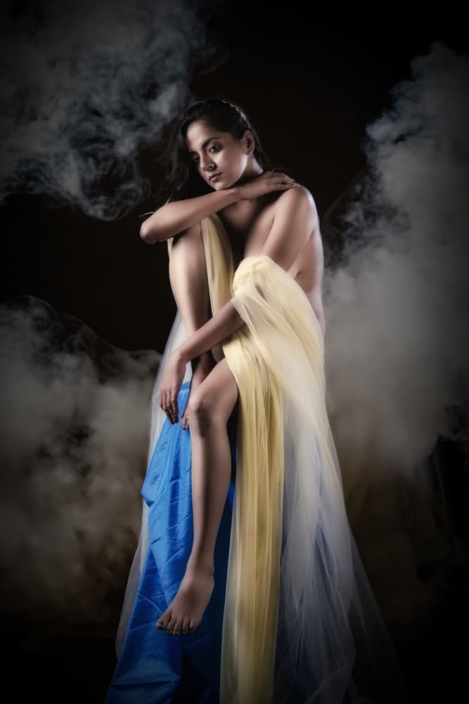 Pensive Woman Draped in Fabric by PARTHA BHATTACHARYYA — canvas wall art