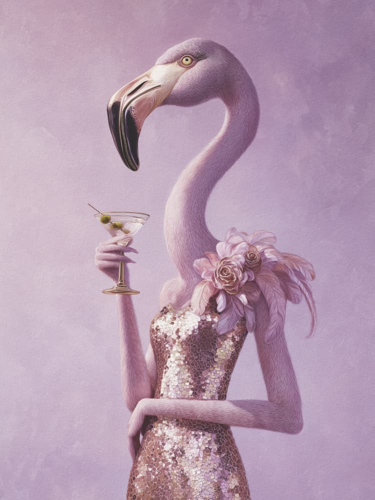 Glamour Flamingo Martini by Andreas Magnusson — canvas wall art
