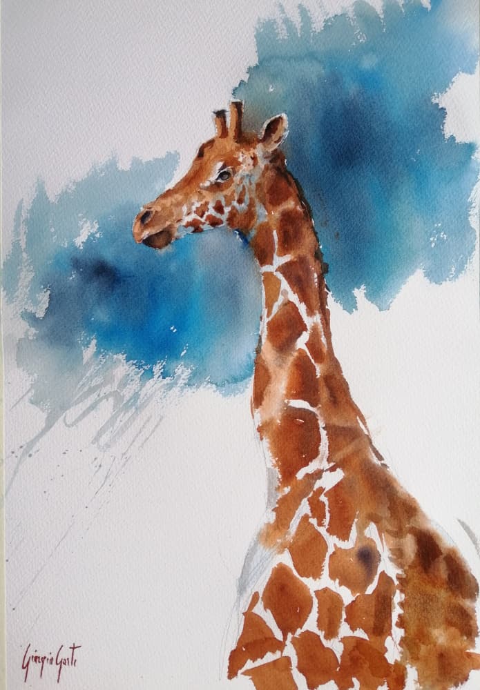 Majestic Watercolor Giraffe by Giorgio Gosti — canvas wall art