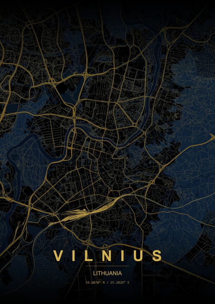 Vilnius Golden Map by HUGO — canvas wall art