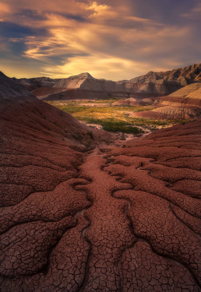 Winding Badlands Sunset Path by Ruiqing P. — canvas wall art