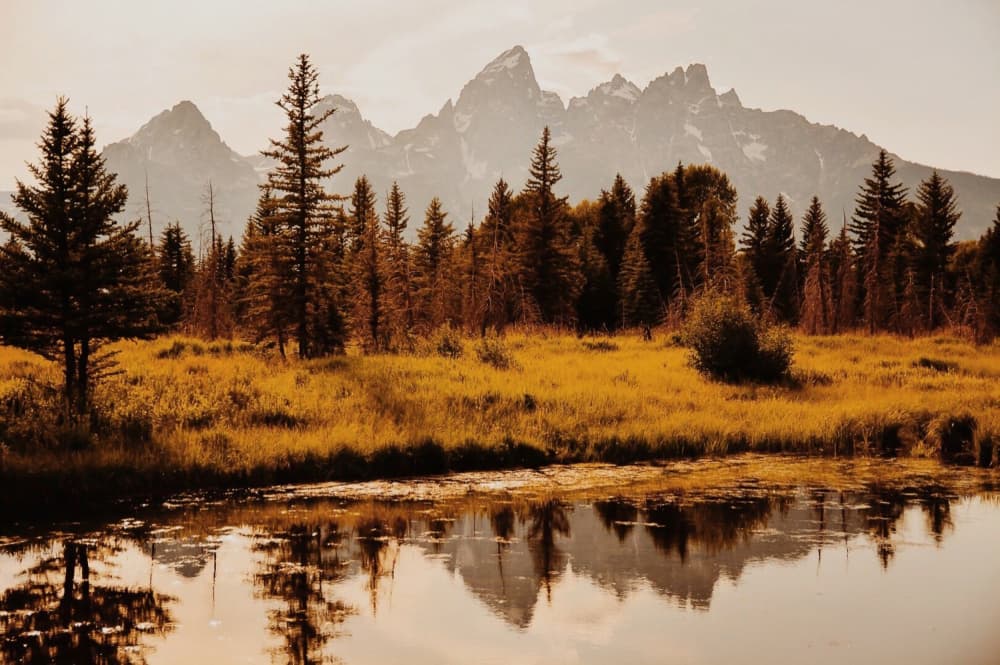 Autumn Peaks Water Reflection by Del Mundo Imagery — canvas wall art