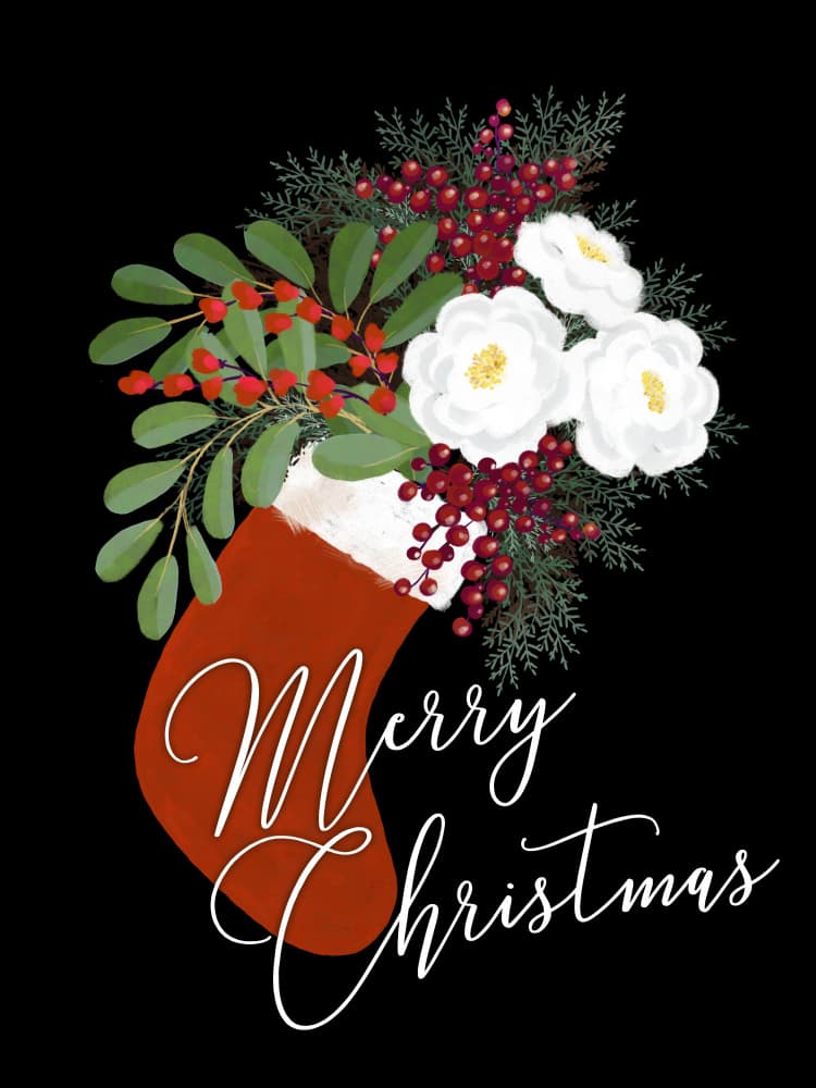 Merry Christmas Stocking by Rosana Laiz Blursbyai — canvas wall art