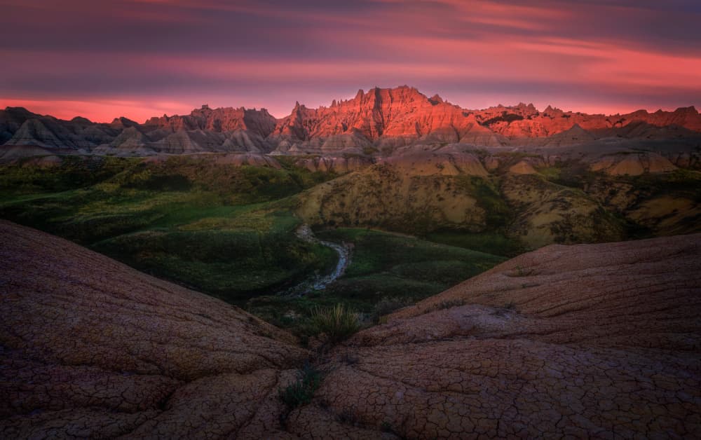 Majestic Badlands Sunset by Ruiqing P. — canvas wall art
