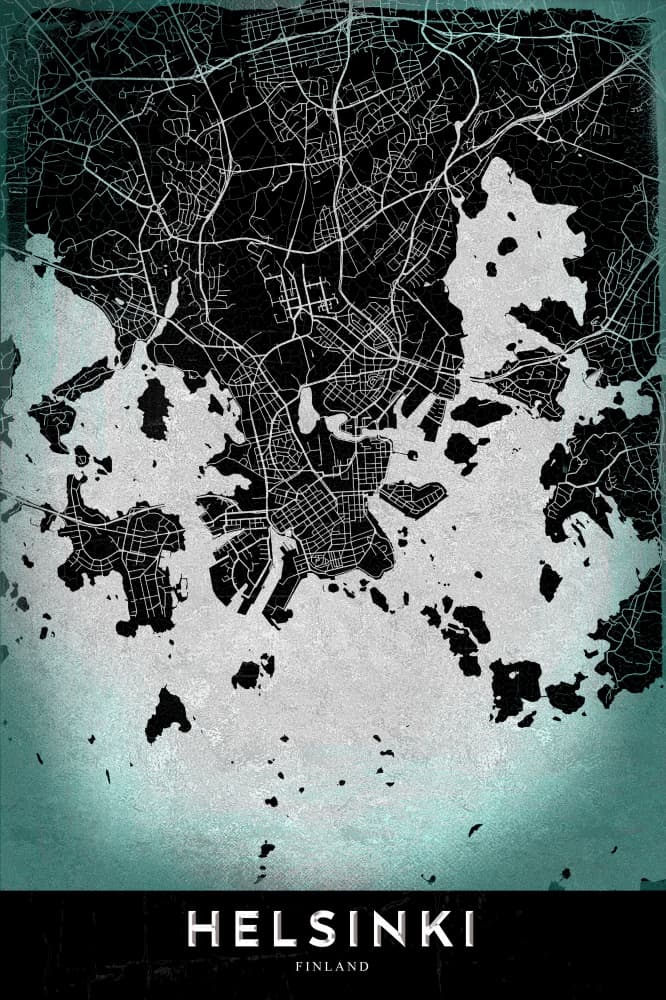 Helsinki Aqua Map by StudioSix — canvas wall art