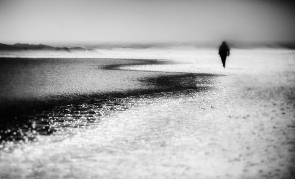 Lone Figure Misty Shore by Charlaine Gerber — canvas wall art