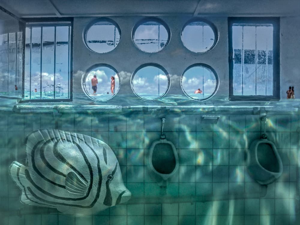 Fish Bathroom With View by Holger Goehler — canvas wall art