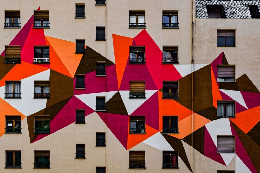Vibrant Geometric Facade by Isabelle DUPONT — canvas wall art