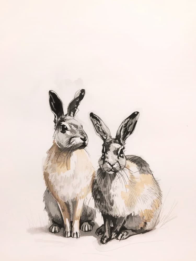 Two Woodland Hares by Ohkimiko — canvas wall art