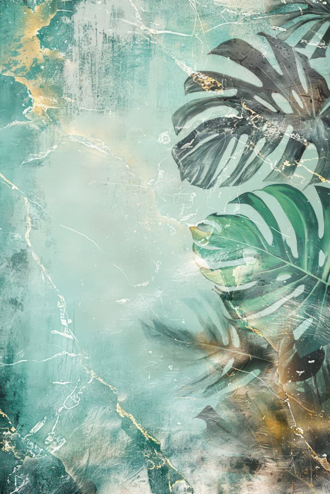 Teal Gold Monstera Leaves by Rafal Kulik — canvas wall art