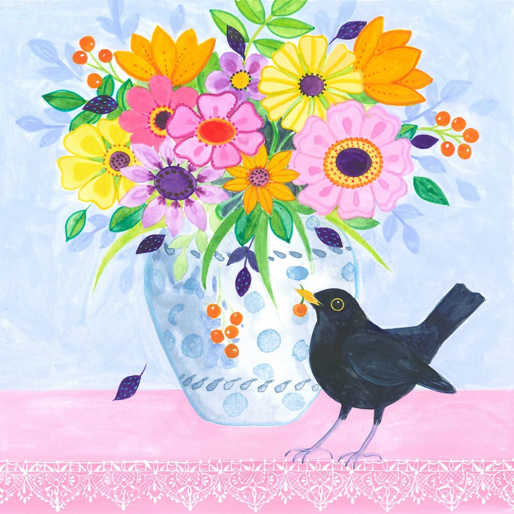 Blackbird and Bouquet by Isabelle Brent — canvas wall art