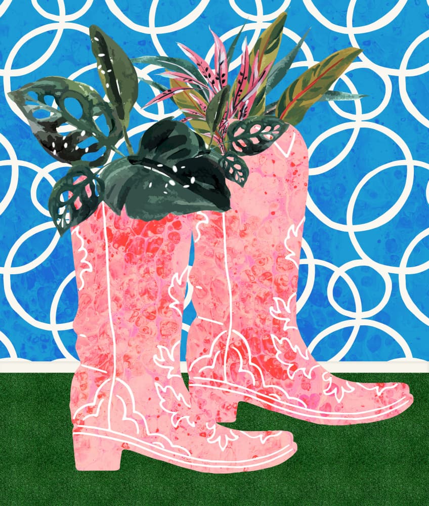Pink Boots Green Plants