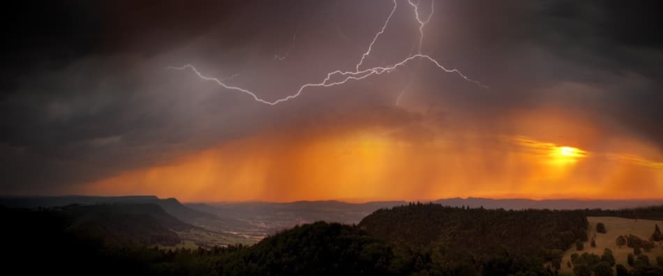 Lightning Strikes Golden Sunset by Nicolas Schumacher — canvas wall art