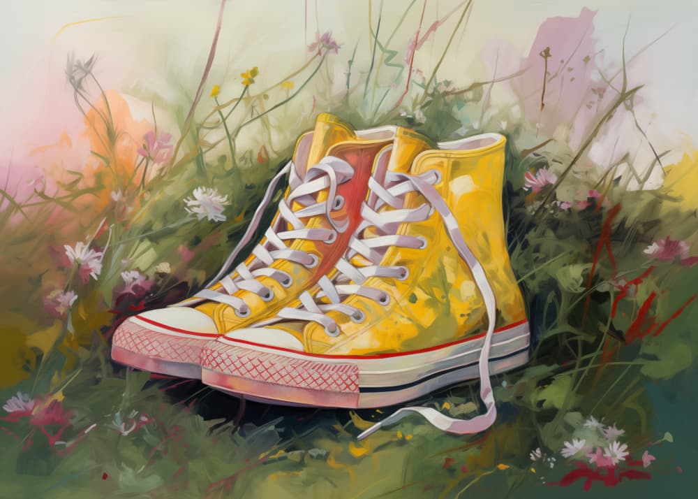 Yellow Sneakers in Grass by Andreas Magnusson — canvas wall art