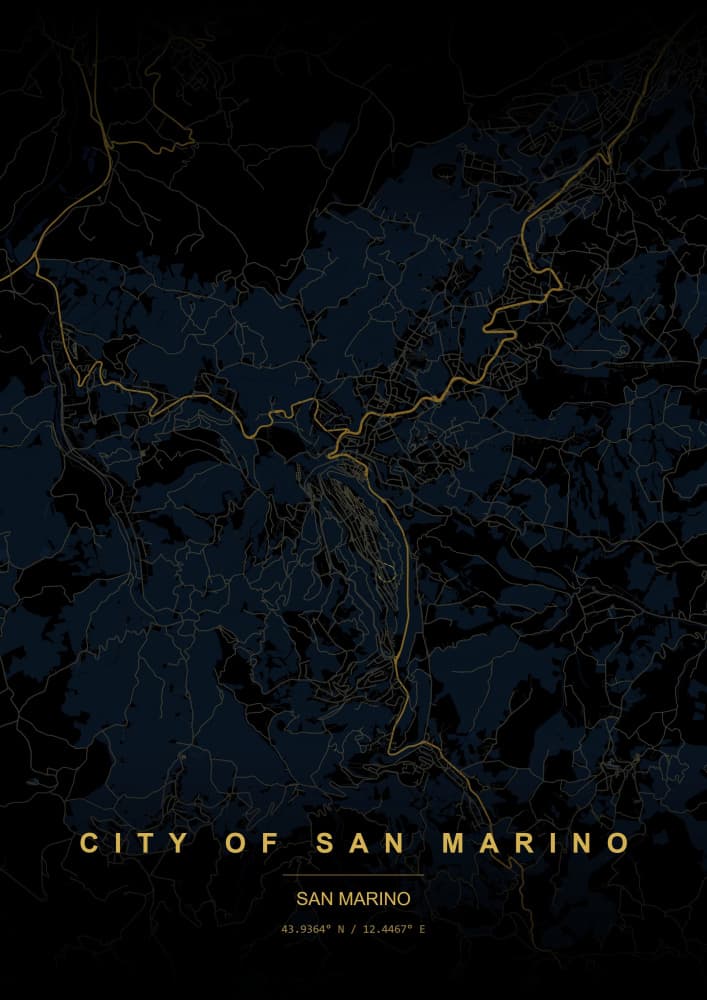 Golden San Marino Map by HUGO — canvas wall art
