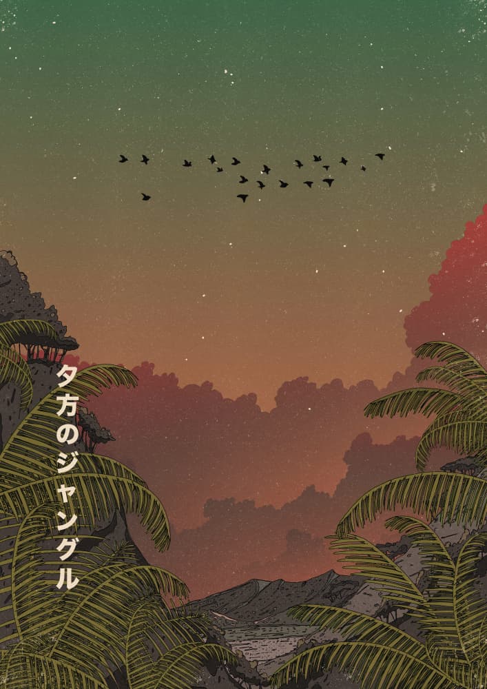 Retro Jungle Sunset by Nicholas — canvas wall art