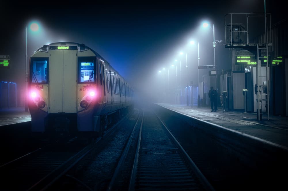 Misty Night Train Station by Peter Davidson — canvas wall art