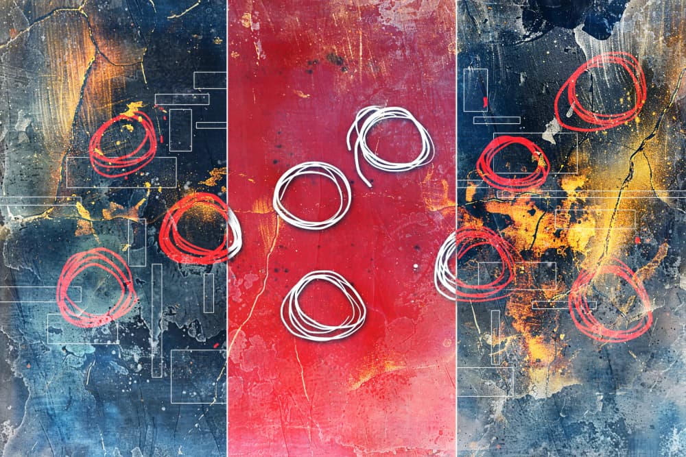 Red White Circles Abstract by Rafal Kulik — canvas wall art