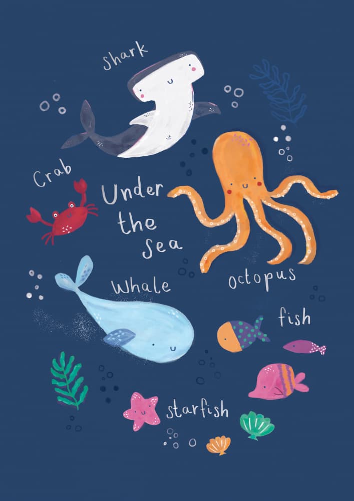 Cute Ocean Friends by Laura Pantony — canvas wall art