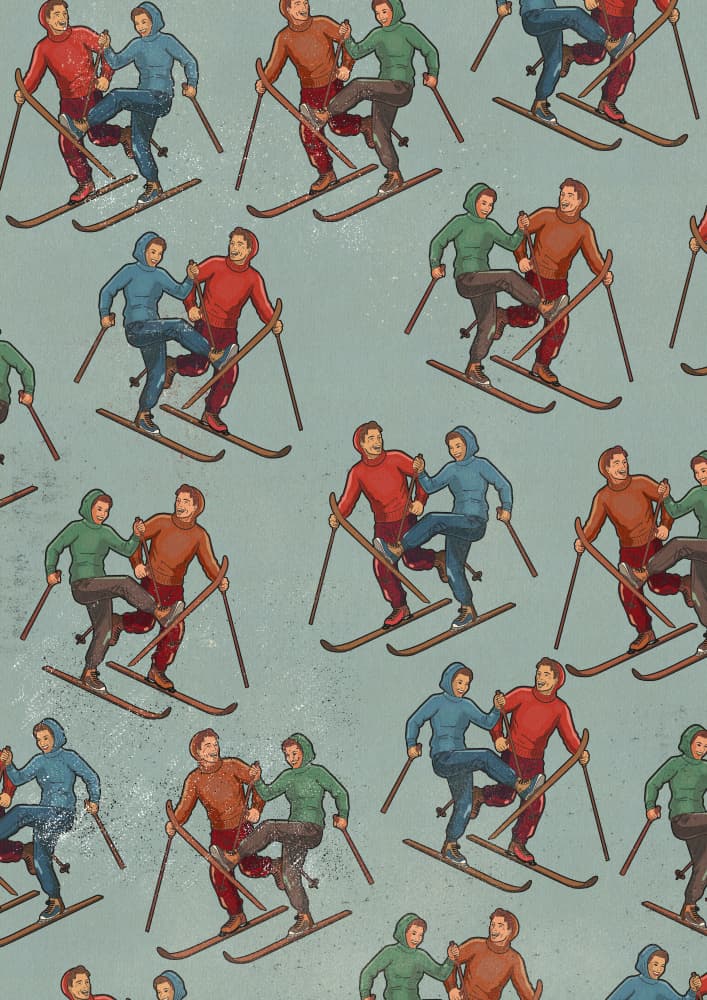 Retro Skiers Pattern by Nicholas — canvas wall art