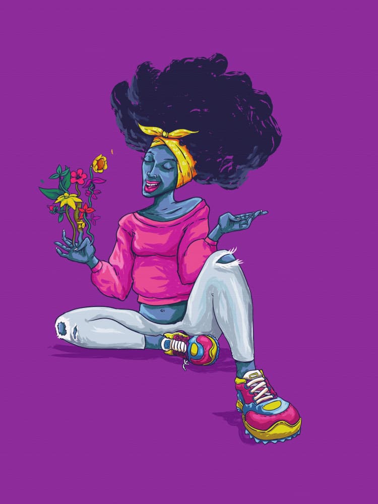 Joyful Afro Woman Flowers by Joshua msonthe — canvas wall art