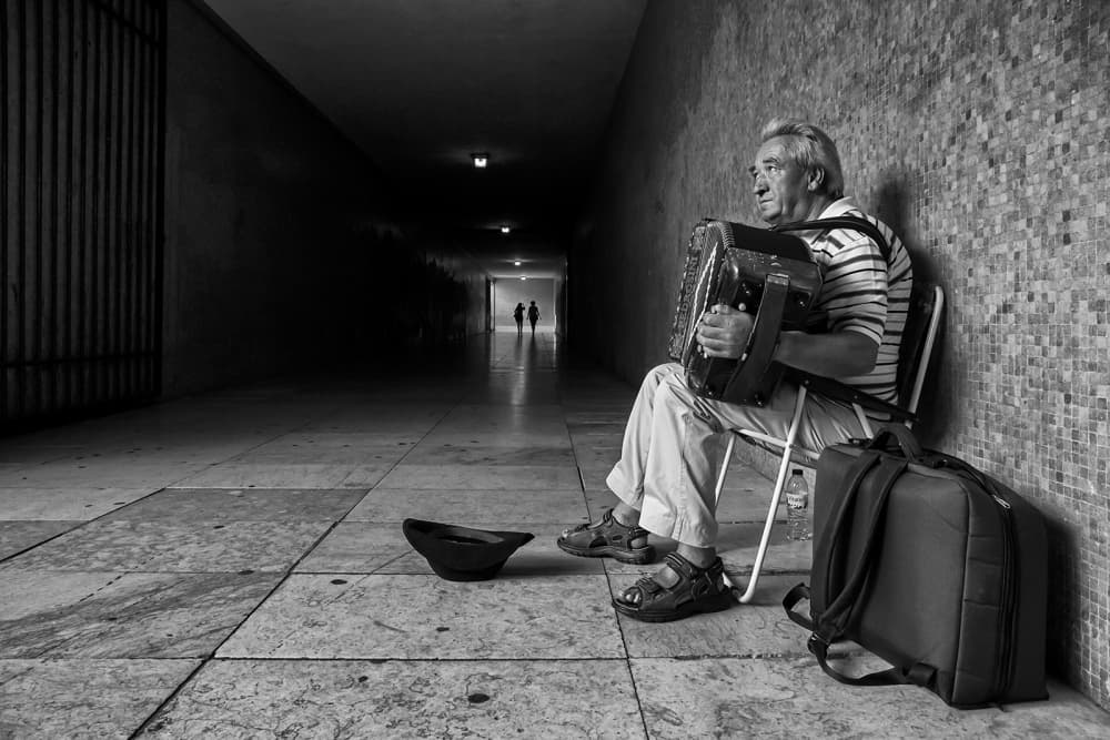 Tunnel Accordion Player by Luis Sarmento — canvas wall art