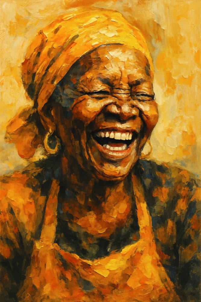 Golden Laughter Portrait by Natalie Bruns — canvas wall art