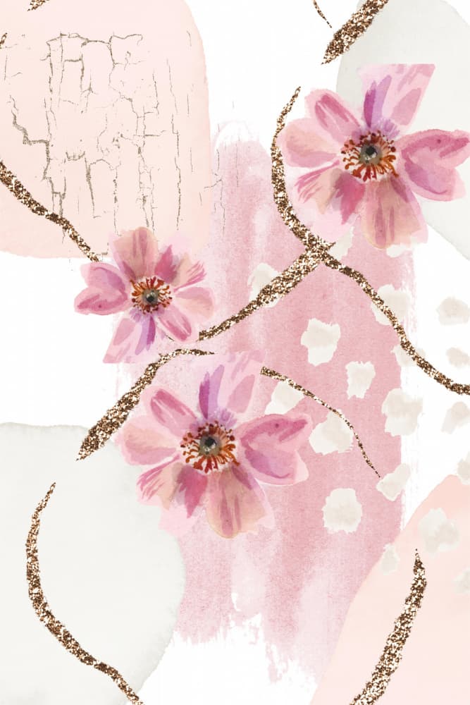 Pink Watercolor Glitter Flowers by Sally Ann Moss — canvas wall art