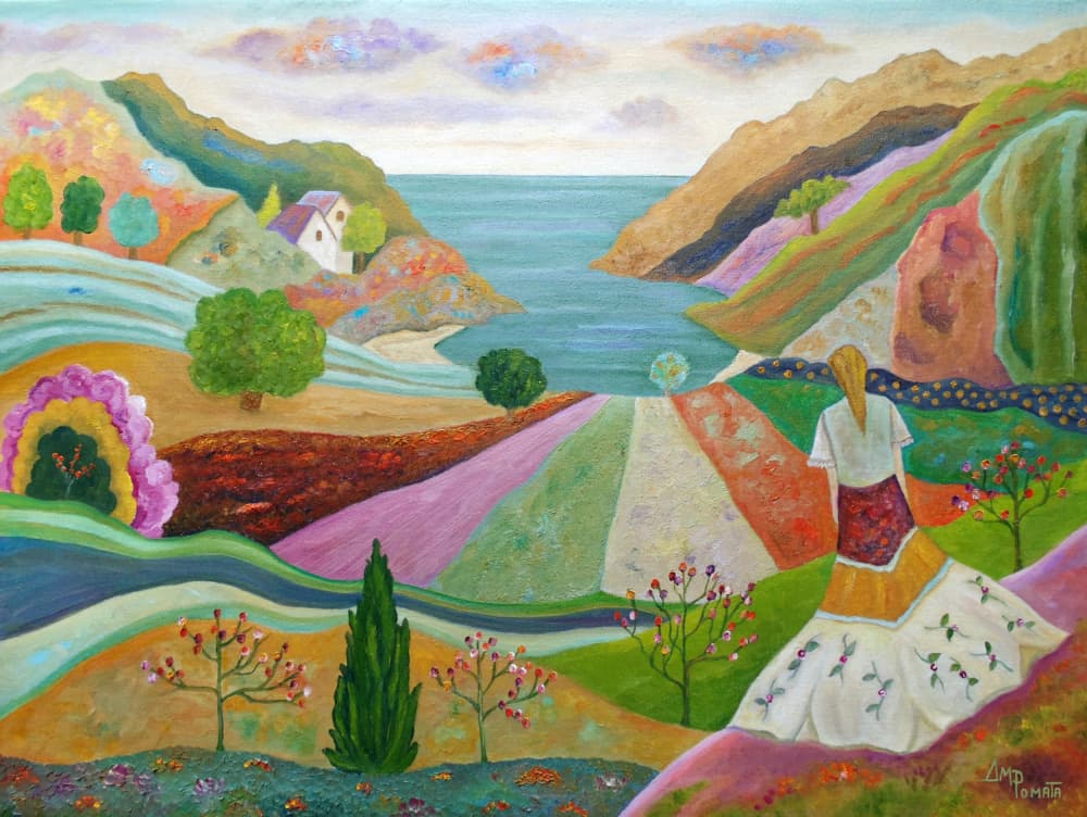 Woman in Colorful Landscape by Angeles M. Pomata — canvas wall art