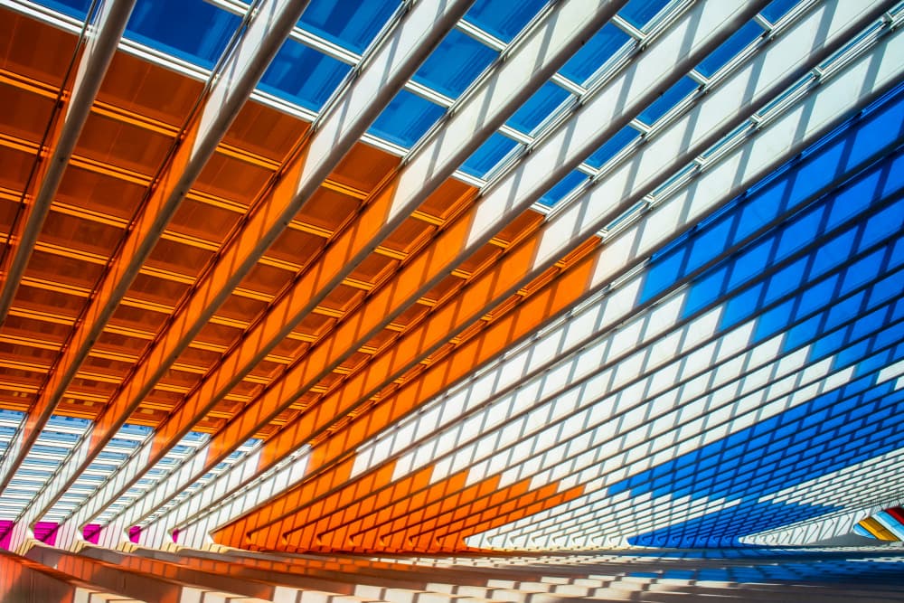Orange Blue Modern Architecture by Lus Joosten — canvas wall art