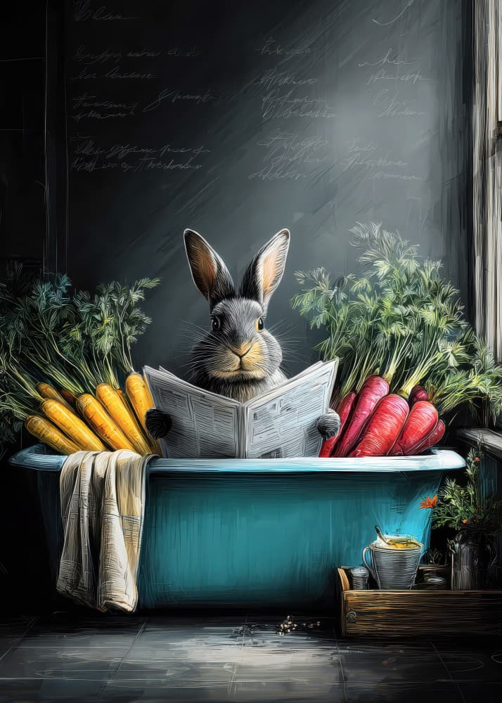 Rabbit In Bathtube 2 by Justyna Jaszke — canvas wall art