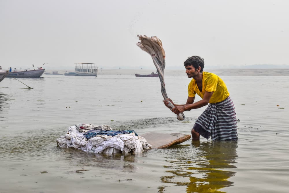 Ganges River Laundry by Ilana Lam — canvas wall art